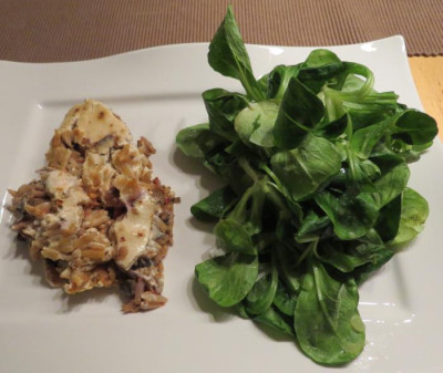 IMG_0265 Essen am 9.11.15 - Kritharaki mit Auberginen mit Schafskäse und Joghurt überbacken, Feldsalat.jpg