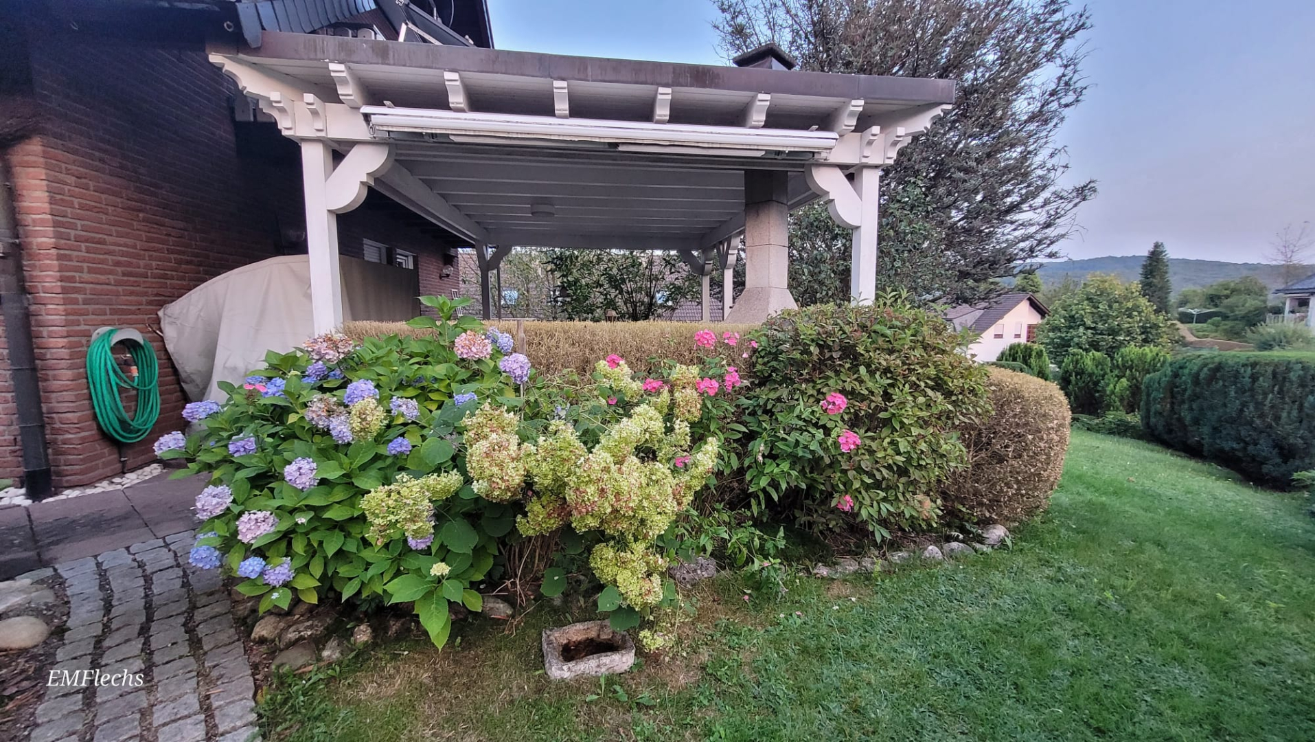 Terrassenbeet Seite Hortensien