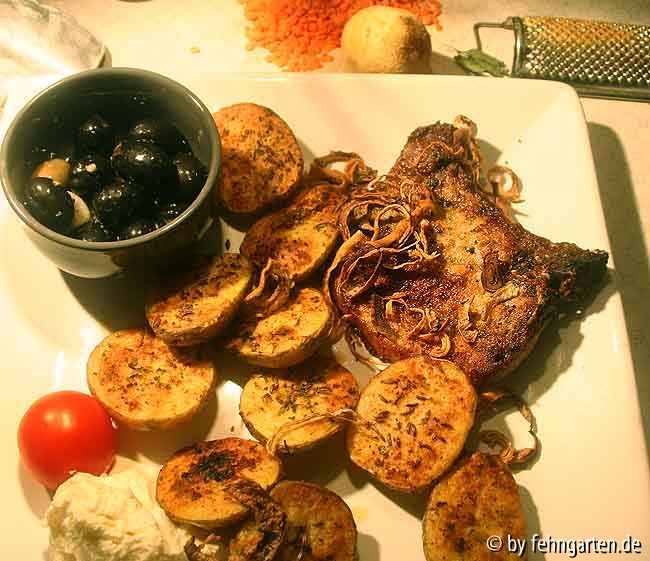 mariniertes kotelett und backofenkartoffeln