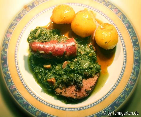 grünkohl und karamellisierte kartoffeln